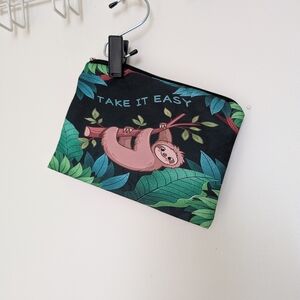 Sloth Print Pouch with Green Leaves